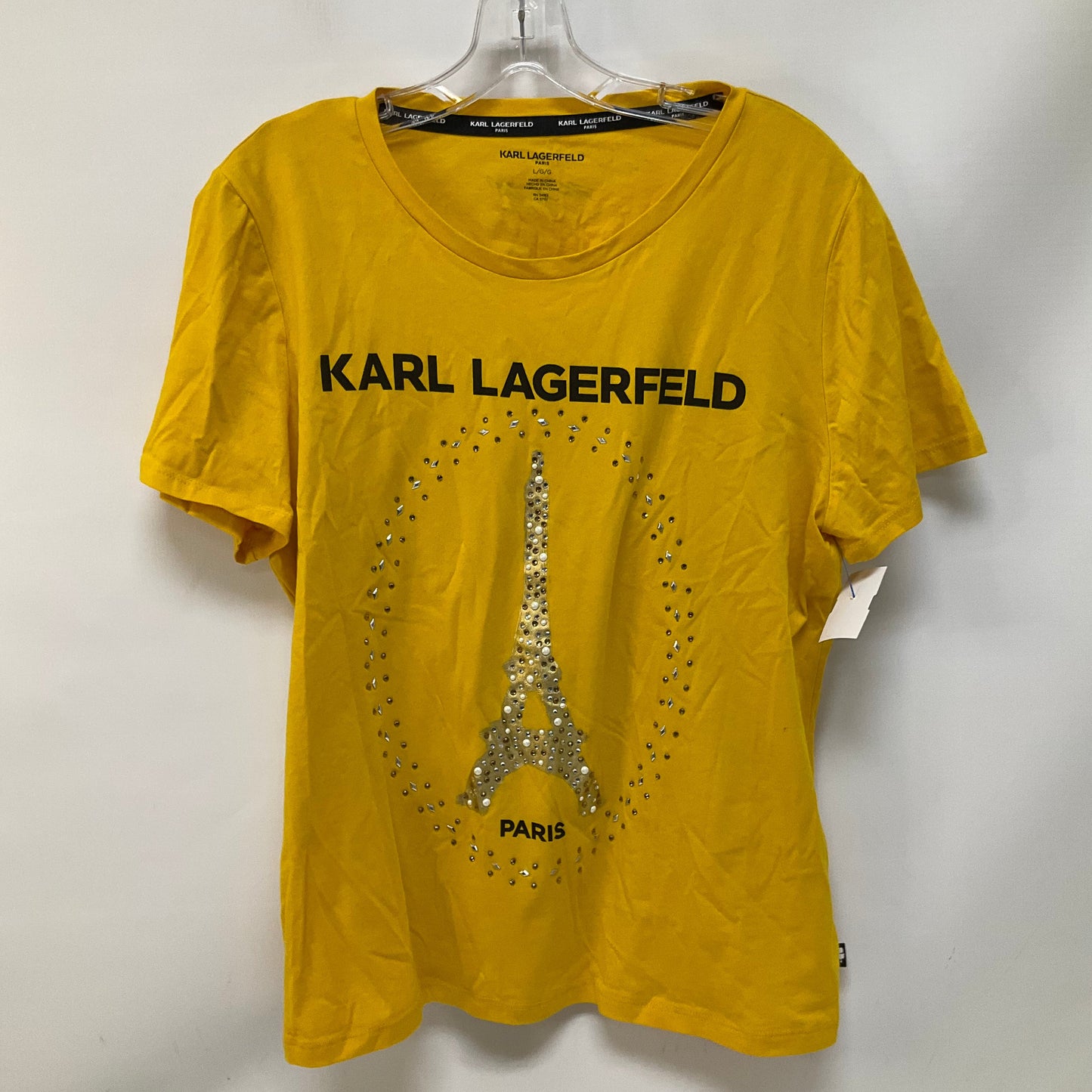 Top Short Sleeve Basic By Karl Lagerfeld In Yellow, Size: L