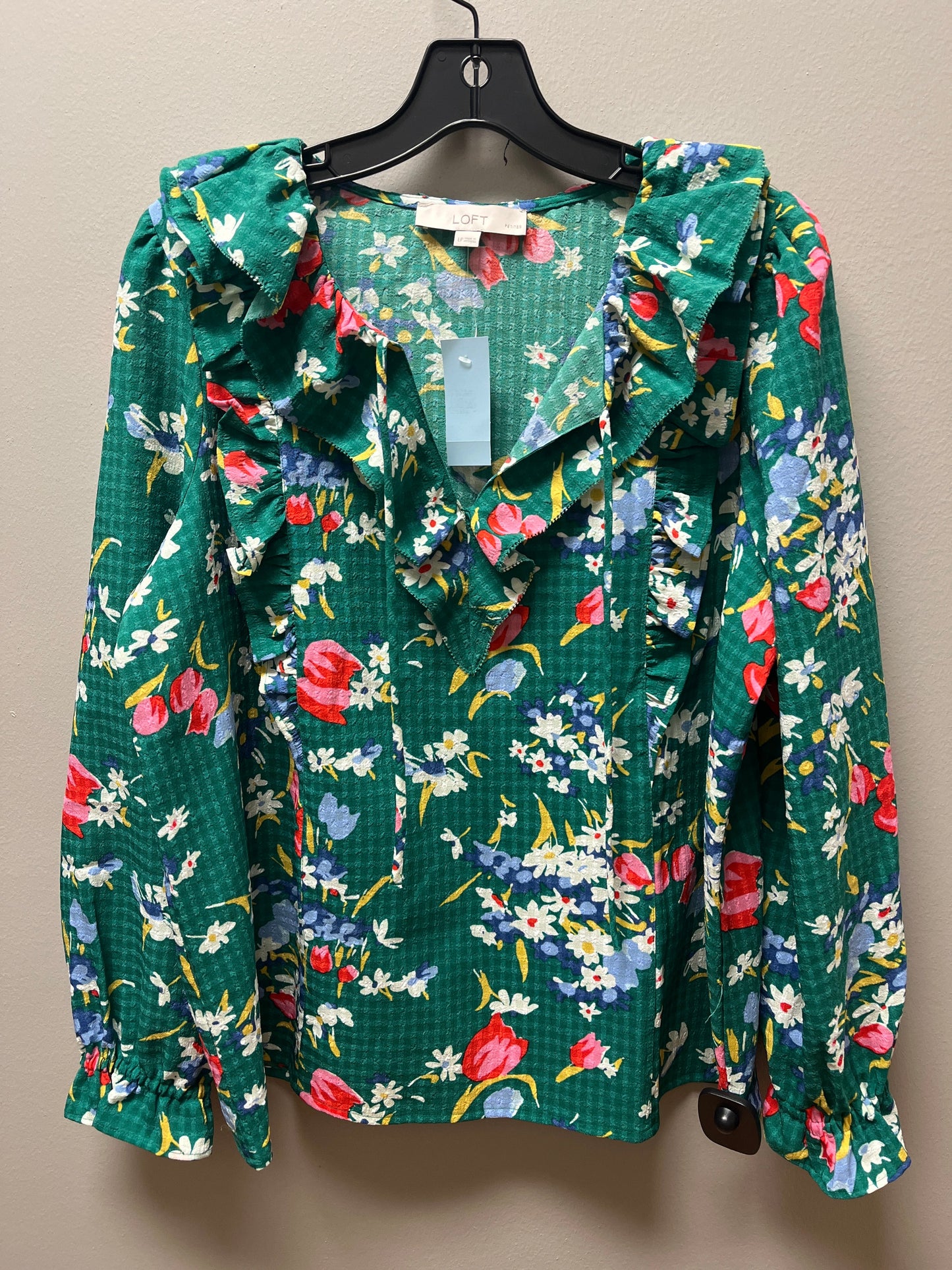 Green Top Long Sleeve Loft, Size L