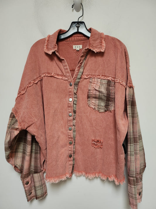 Jacket Shirt By Pol In Pink, Size: M