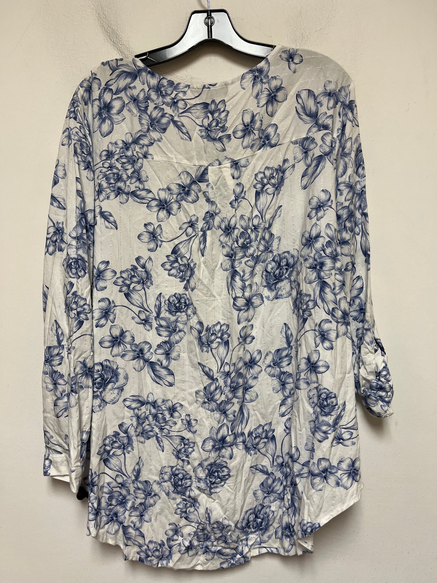 Top Long Sleeve By Fred David In Blue & White, Size: 2x