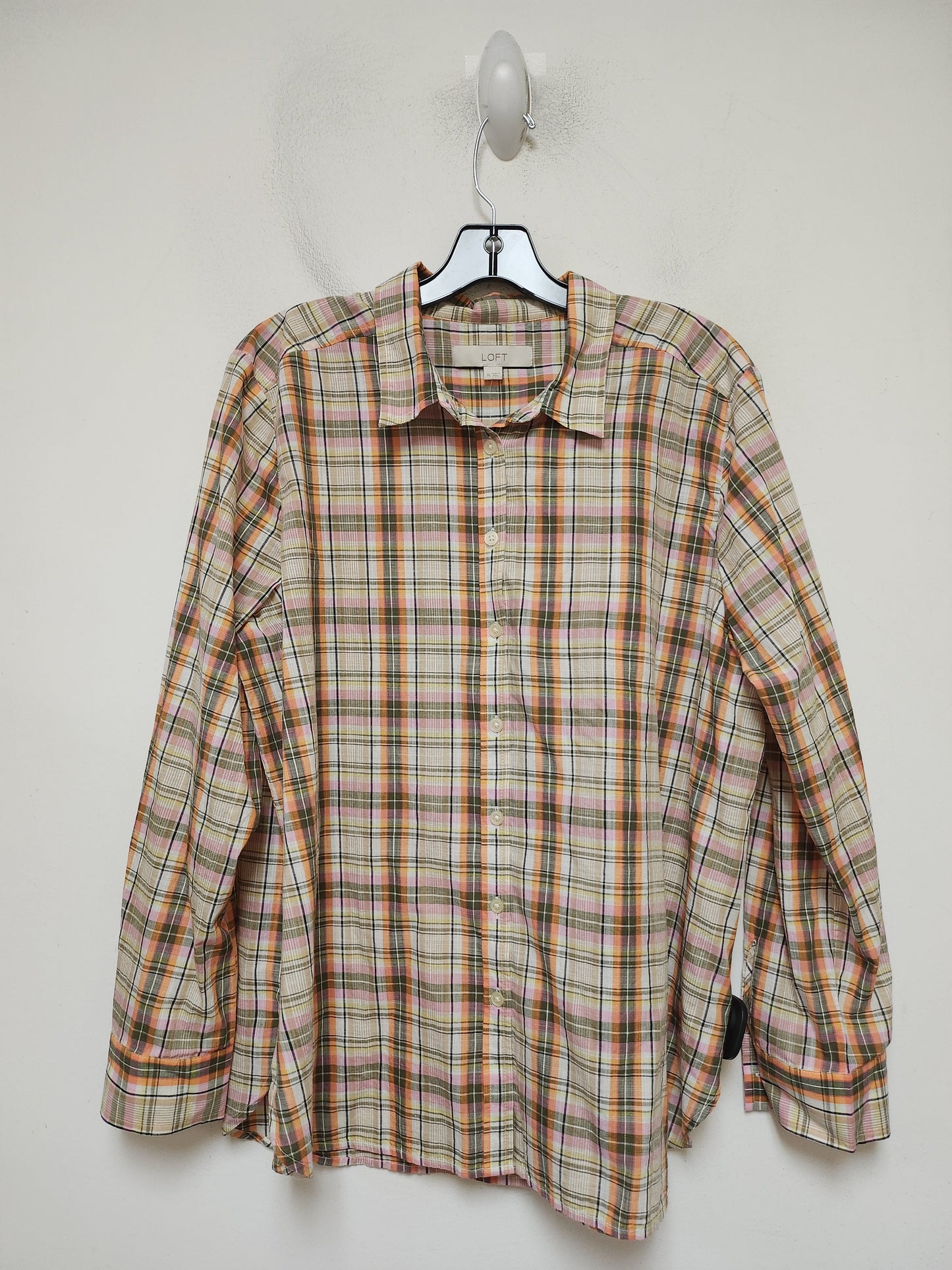 Top Long Sleeve By Loft In Plaid Pattern, Size: Xl