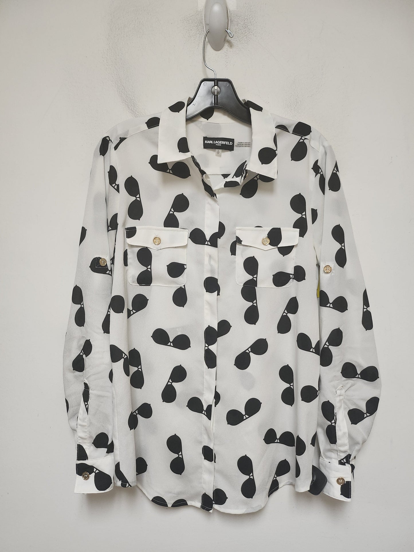 Top Long Sleeve Designer By Karl Lagerfeld In Black & White, Size: S