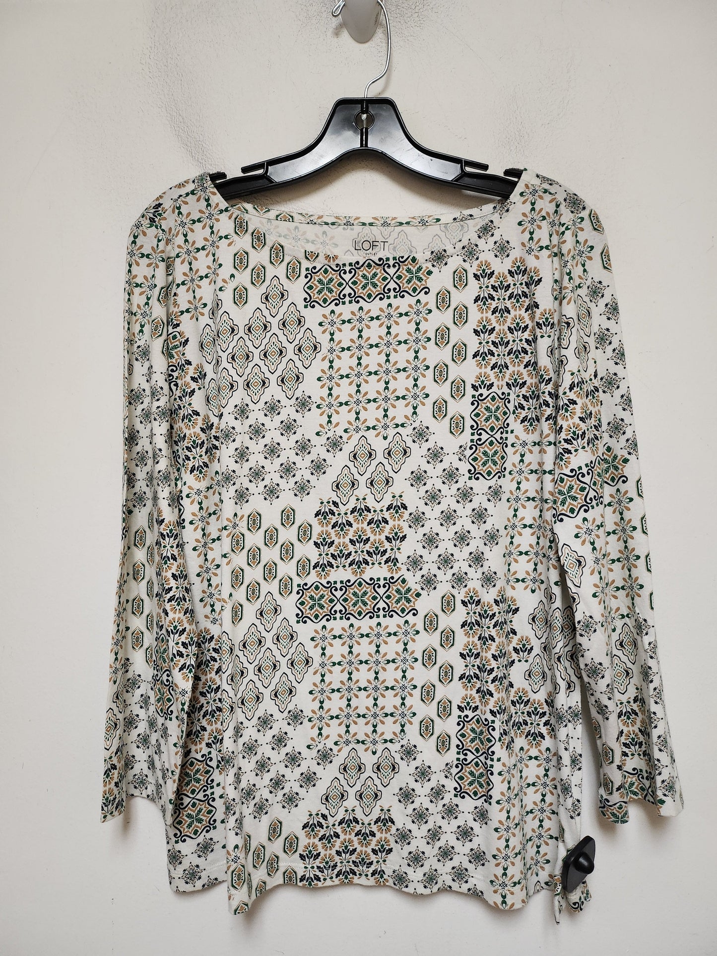 Top Long Sleeve Basic By Loft In Green & White, Size: L