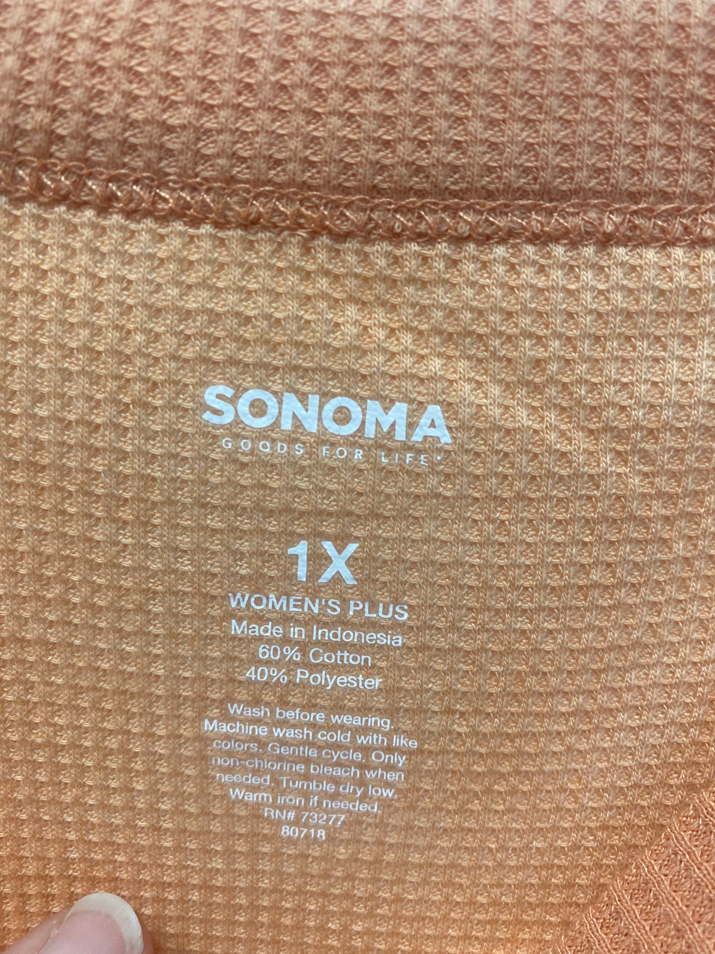 Top Long Sleeve By Sonoma In Peach, Size: 1x