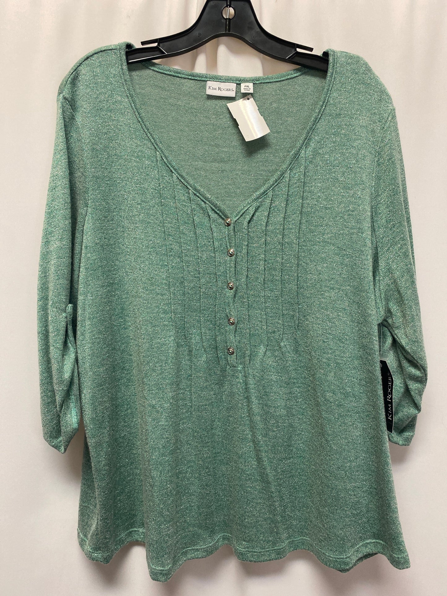 Top 3/4 Sleeve By Kim Rogers In Green, Size: Petite   Xl