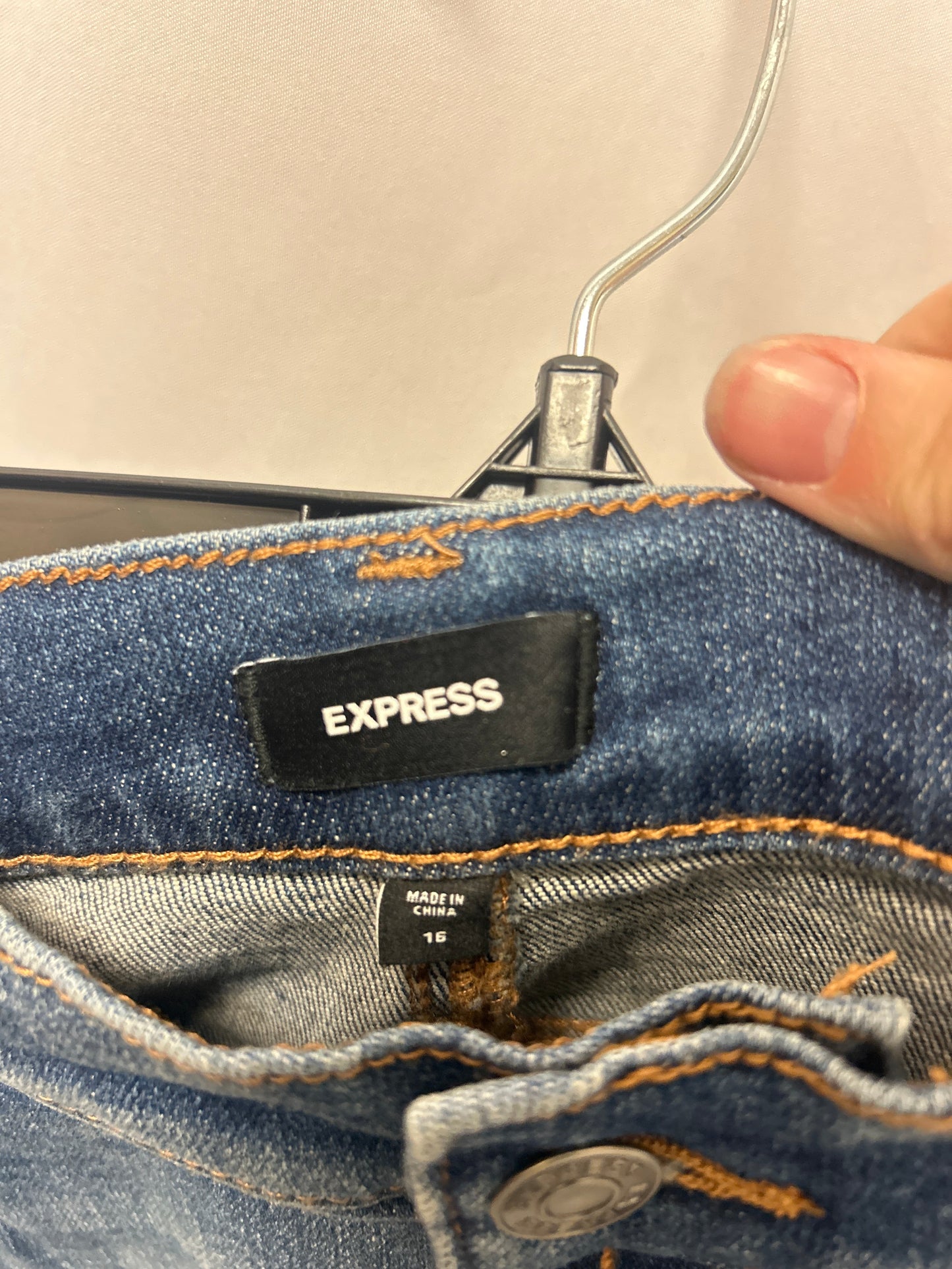 Jeans Boot Cut By Express In Blue Denim, Size: 16