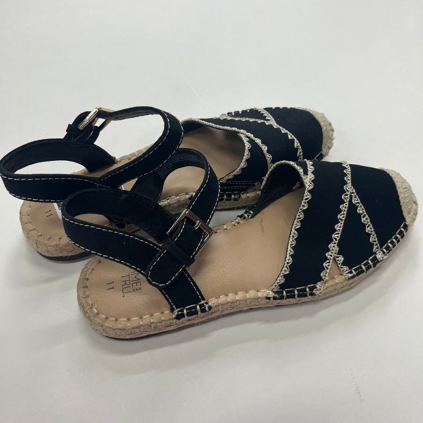 Black Shoes Flats Espadrille Time And Tru, Size 11