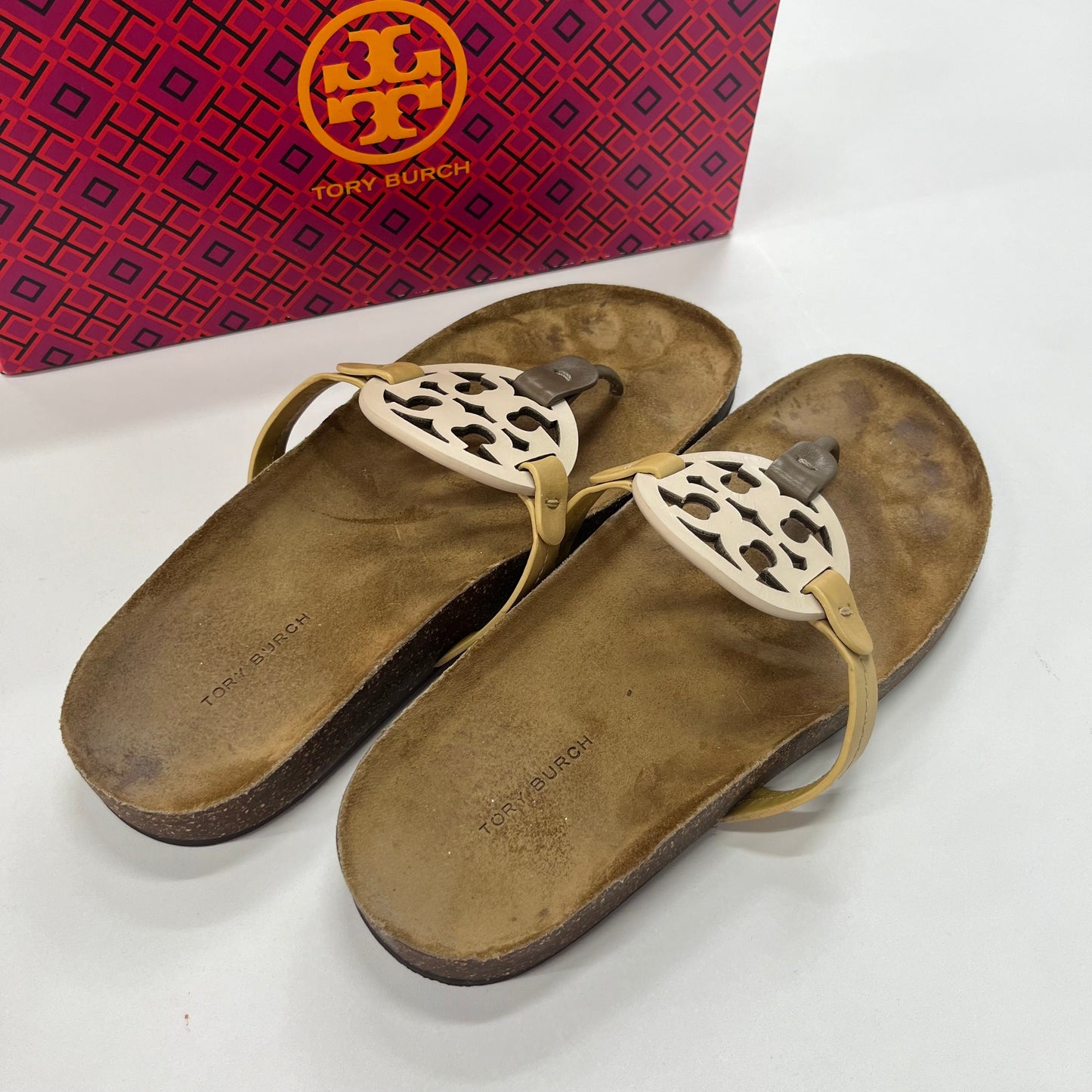 Cream Sandals Flip Flops Tory Burch, Size 10