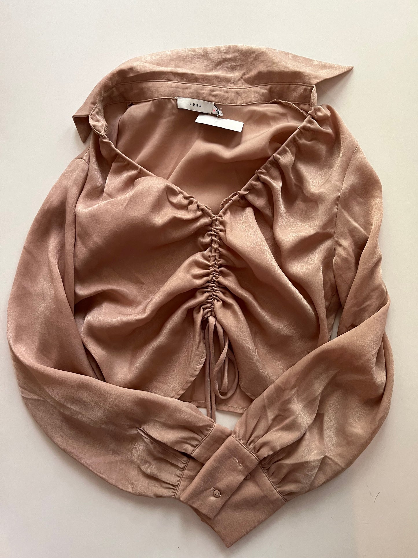 Tan Blouse Long Sleeve Lush, Size M