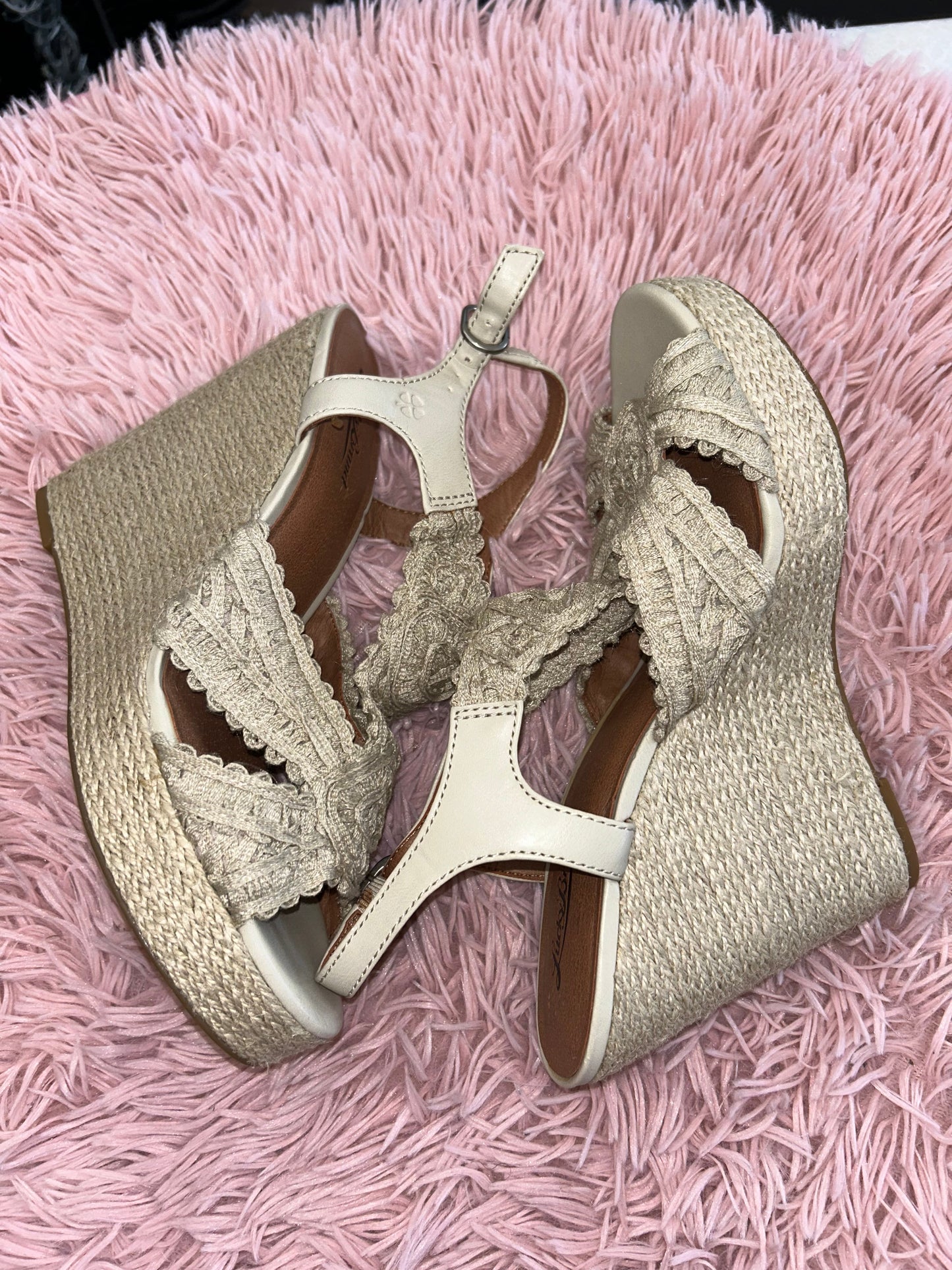 Sandals Heels Wedge By Lucky Brand In Taupe, Size: 10