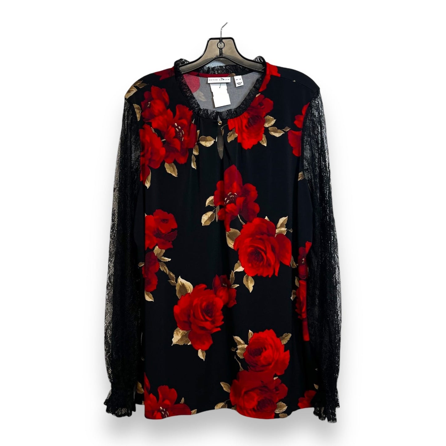 Top Long Sleeve By Susan Graver In Black Red, Size: Xl