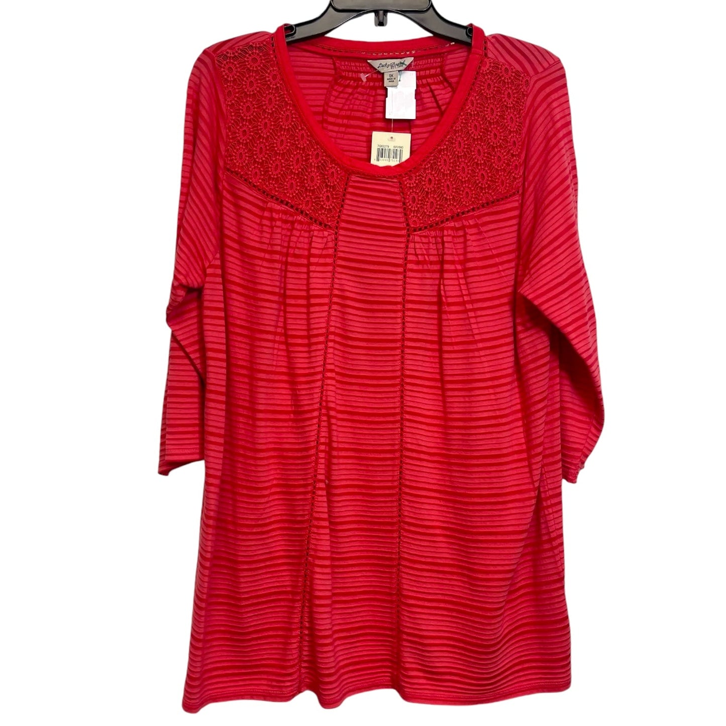 Top 3/4 Sleeve By Lucky Brand O In Red, Size: 1x