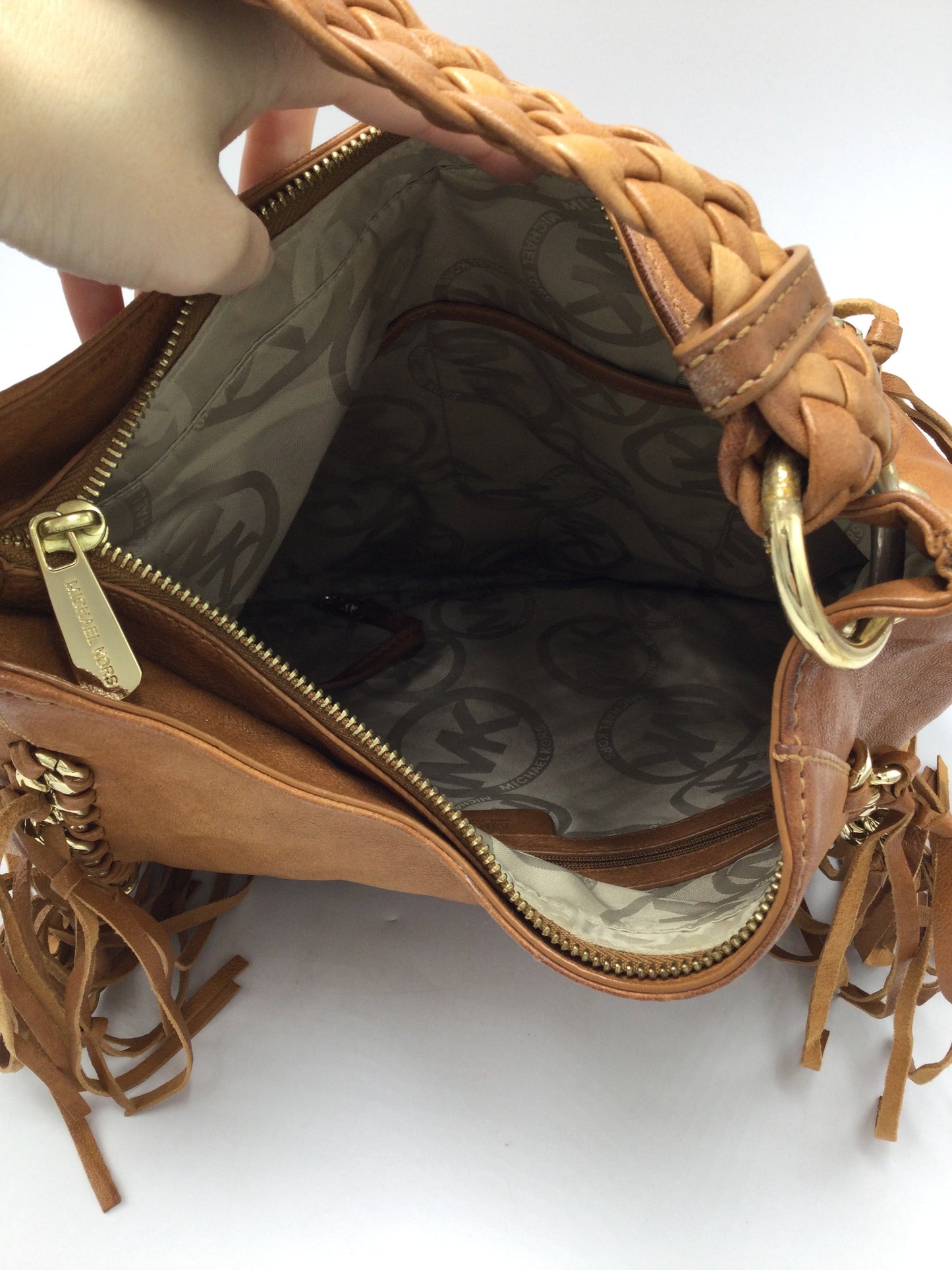 Michael Kors Saddle Fringed Leather Handbag Designer