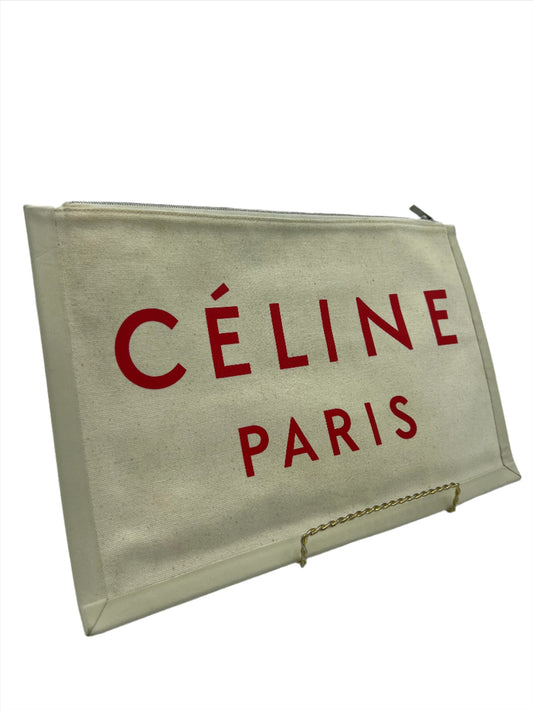 Celine Flat Cream Clutch, Size Large