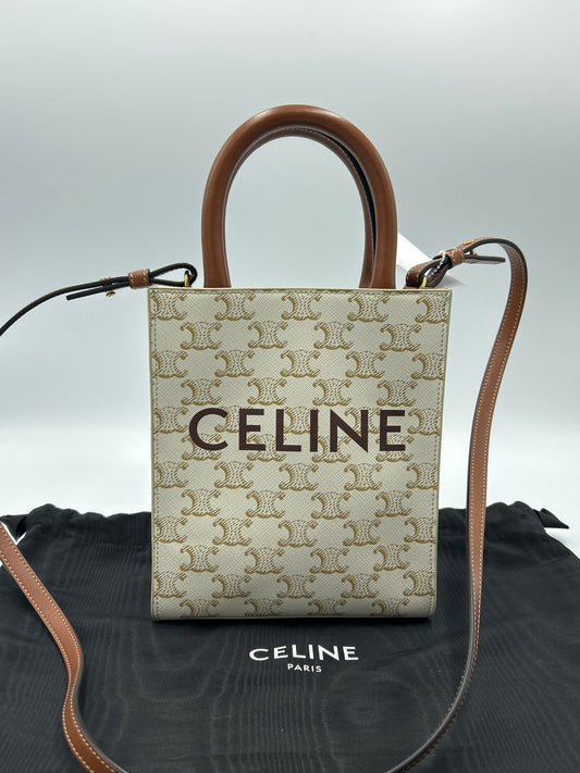 Like New! Celine Triomphe Canvas Calfskin Cabas Tote