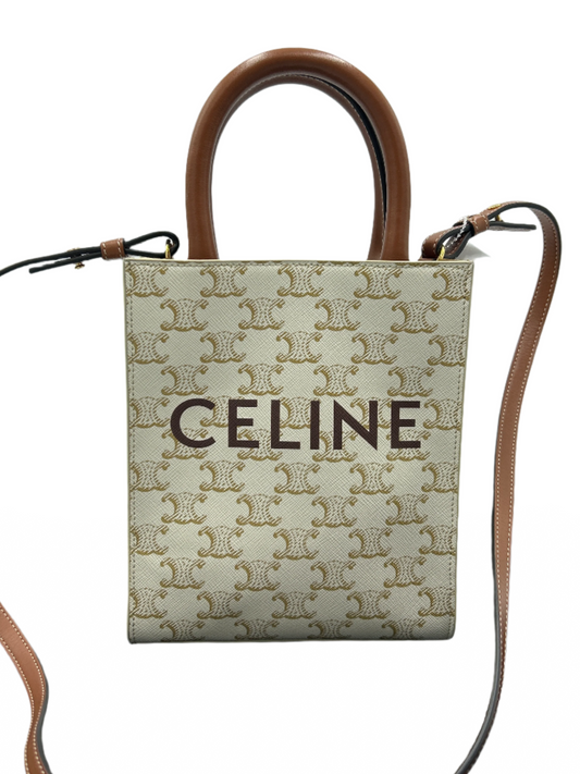 Like New! Celine Triomphe Canvas Calfskin Cabas Designer Handbag