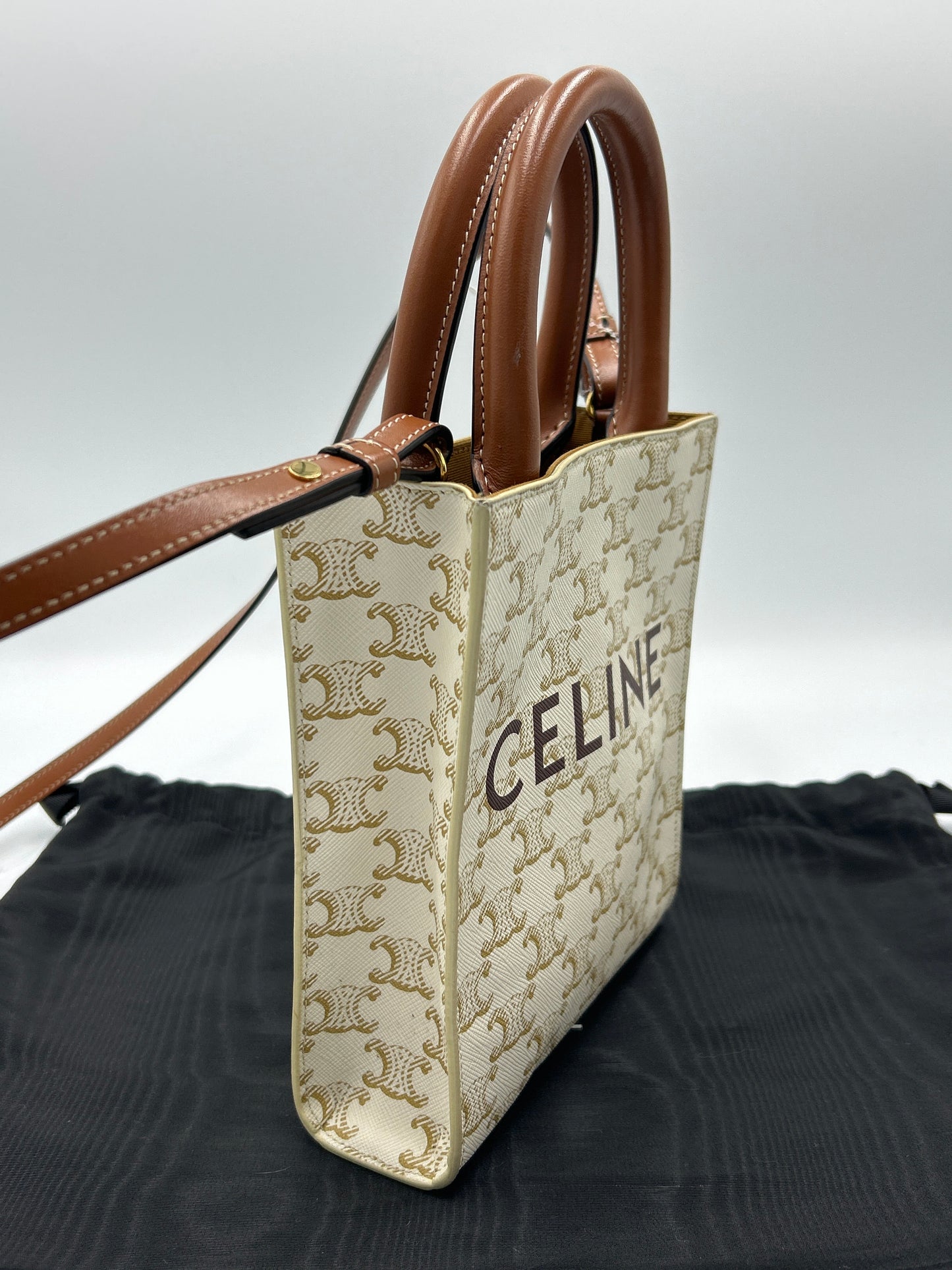 Like New! Celine Triomphe Canvas Calfskin Cabas Designer Handbag