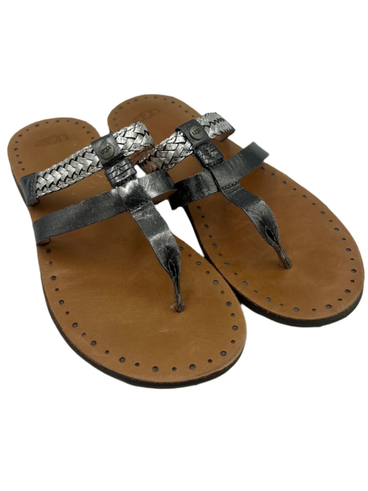 Sandals Designer By UGG In Silver, Size: 9