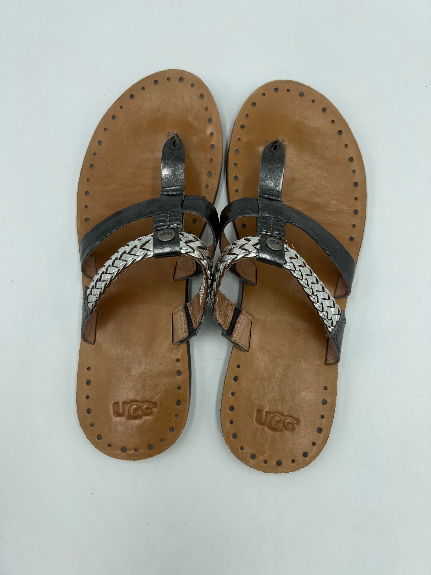 Sandals Designer By UGG In Silver, Size: 9