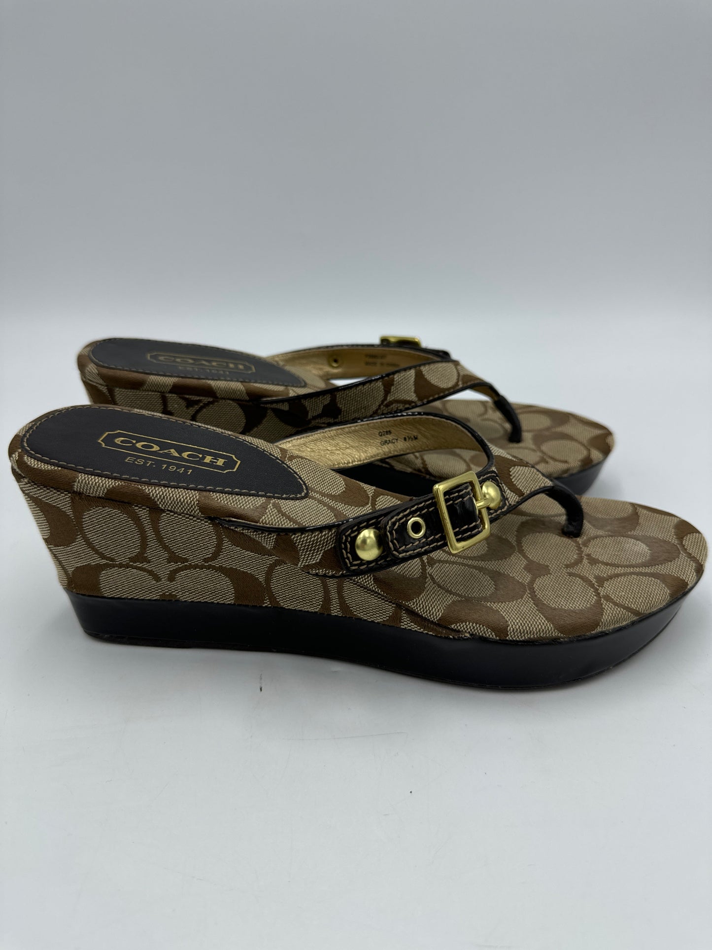 Sandal Wedges Designer By Coach In Brown, Size: 8.5