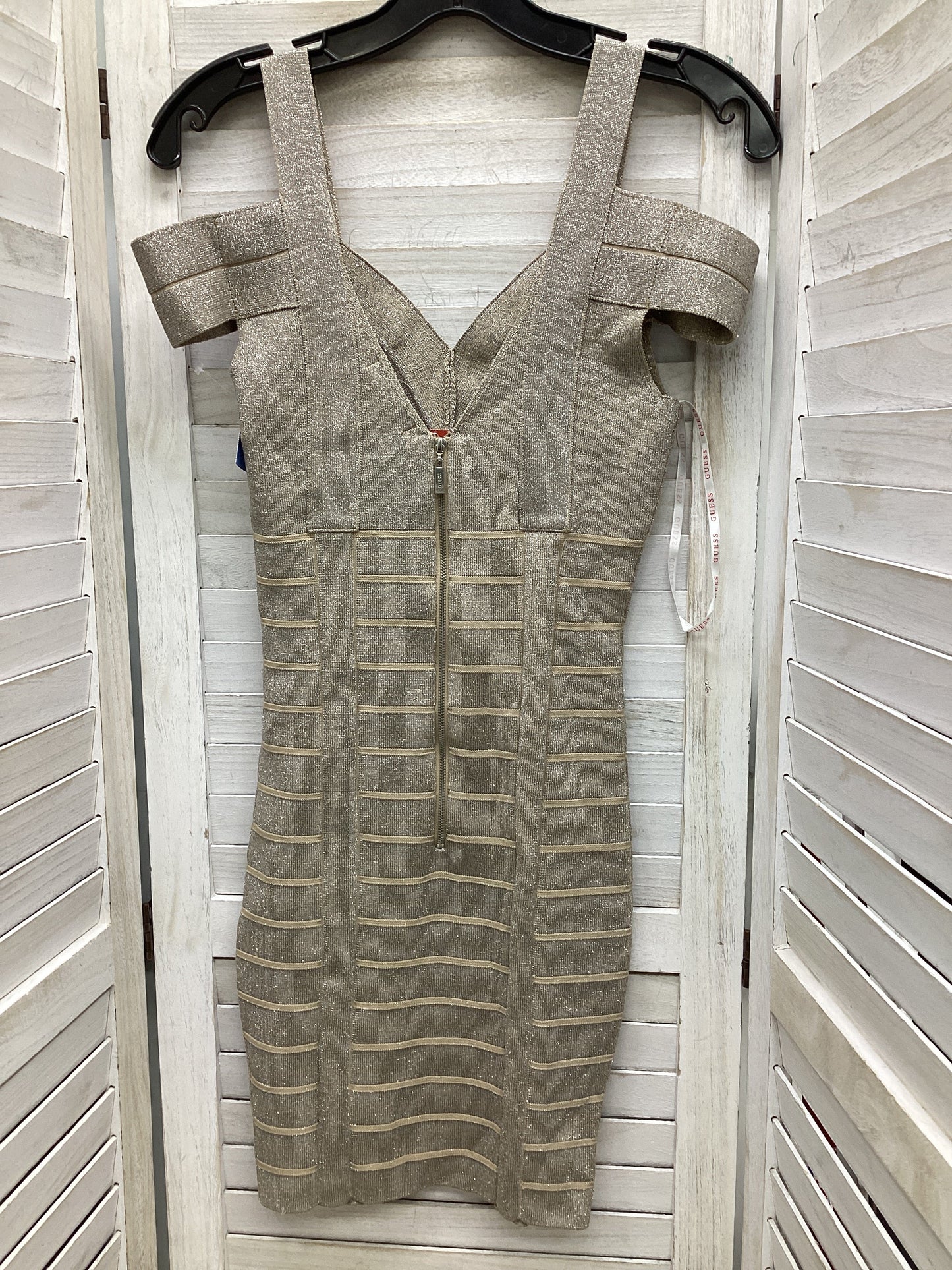 Dress Party Midi By Guess In Silver & Tan, Size: S