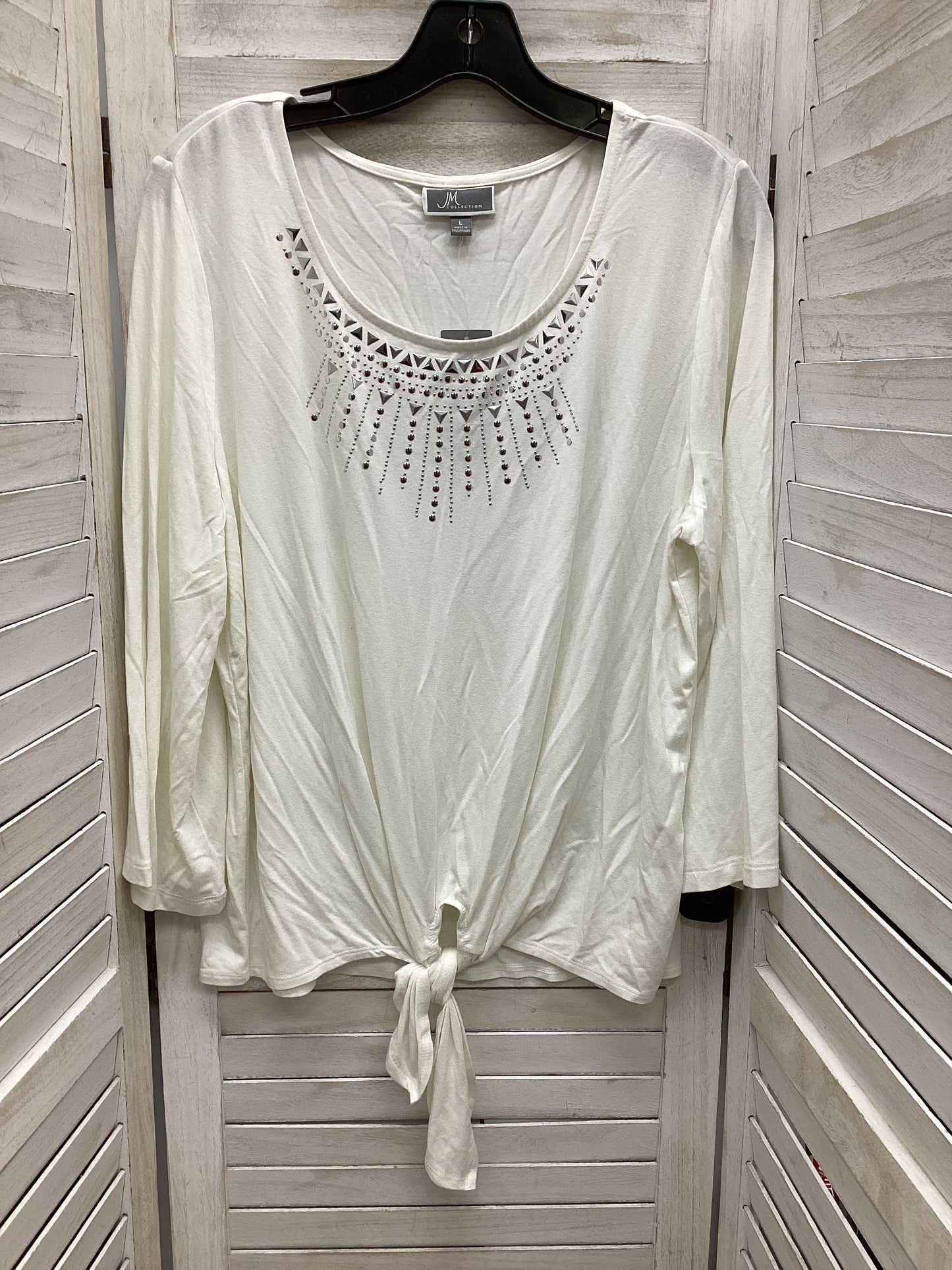 Top Long Sleeve By Jm Collections In Ivory, Size: L