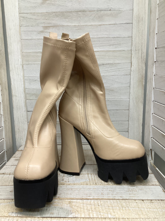 Boots Ankle Heels By Fashion Nova In Beige, Size: 6.5