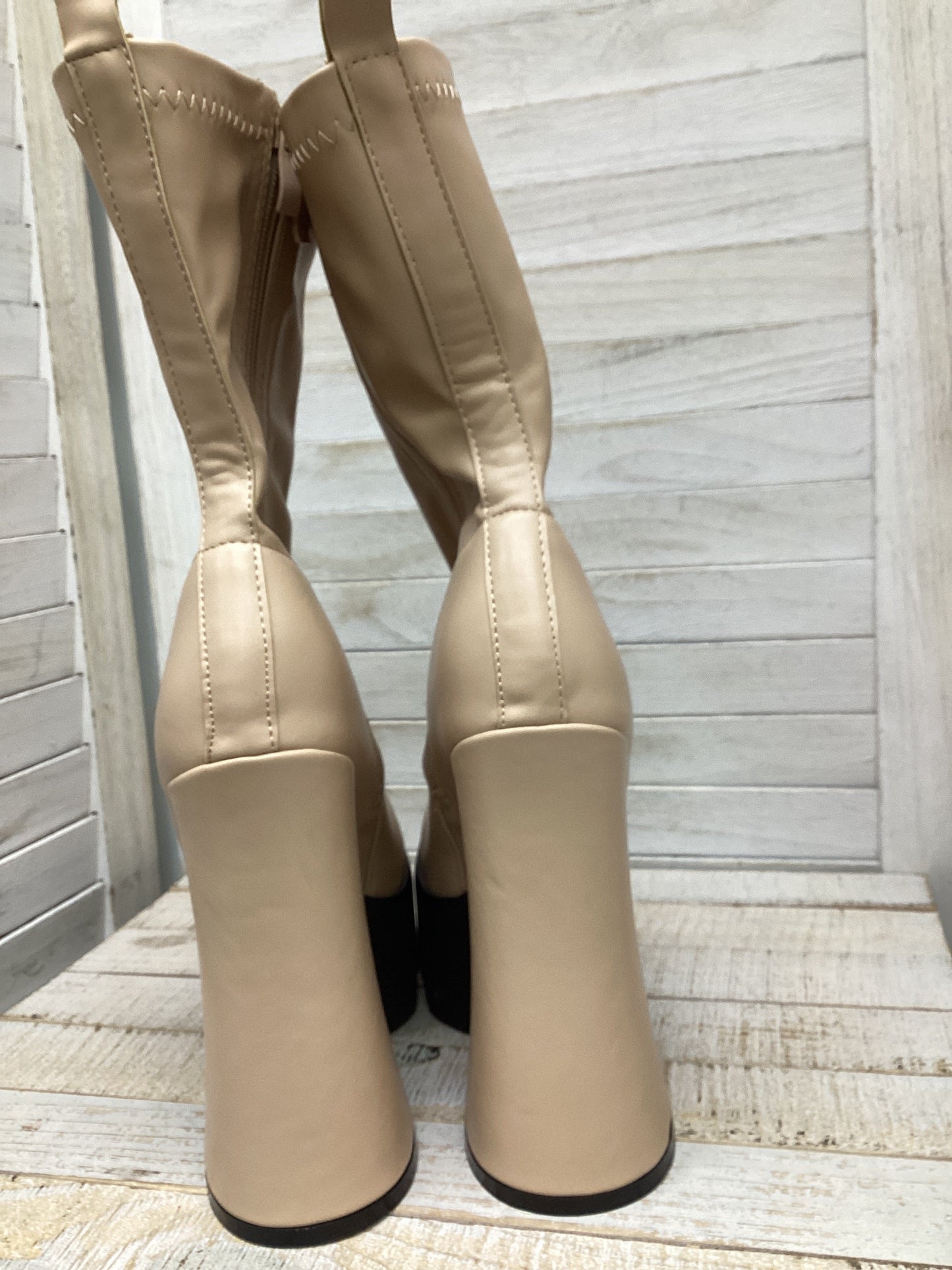 Boots Ankle Heels By Fashion Nova In Beige, Size: 6.5