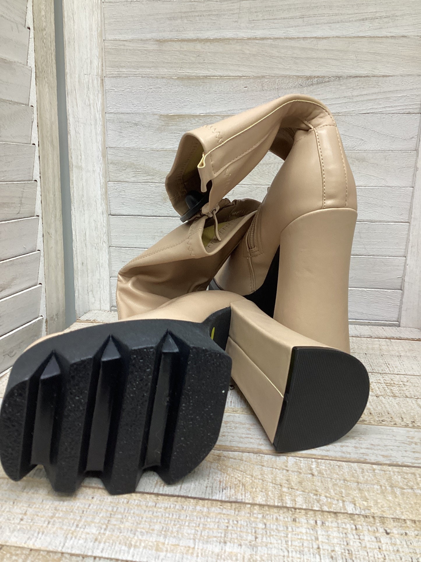 Boots Ankle Heels By Fashion Nova In Beige, Size: 6.5