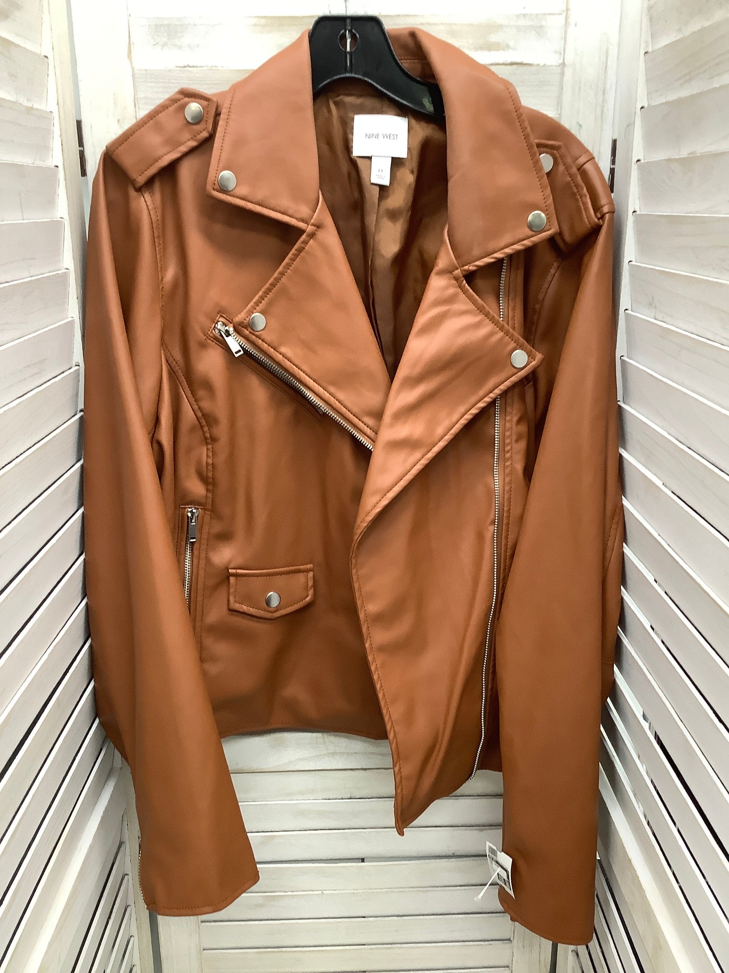 Jacket Leather By Nine West In Brown, Size: 1x