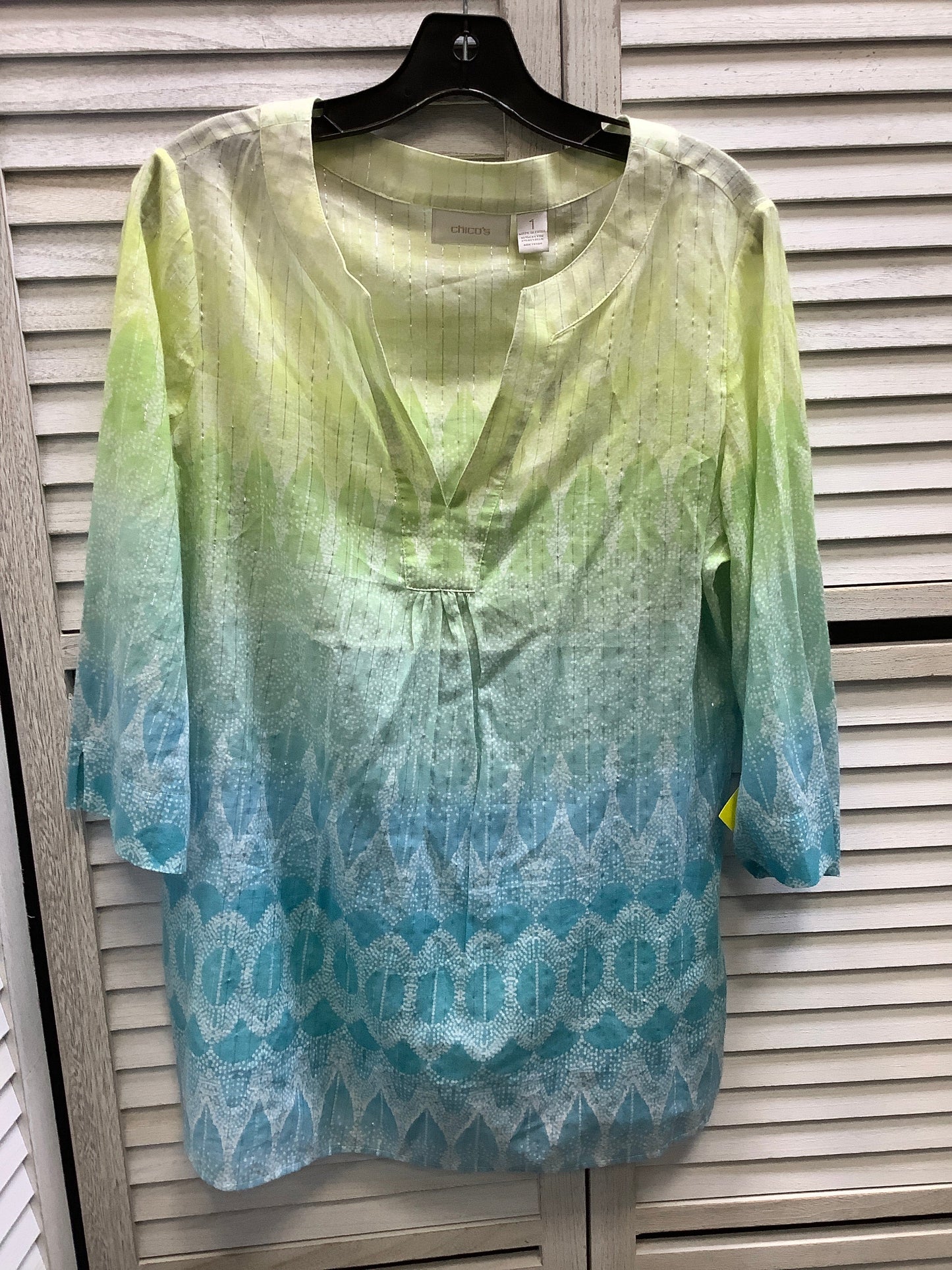 Top 3/4 Sleeve By Chicos In Multi-colored, Size: L