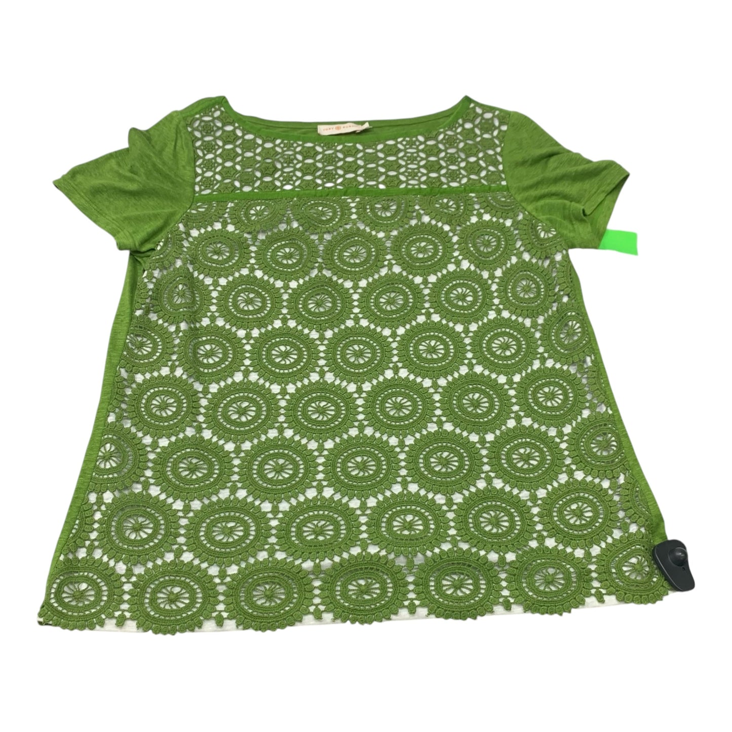 Top Short Sleeve Designer By Tory Burch In Green & White, Size: L