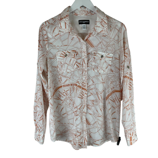 Top Long Sleeve By Karl Lagerfeld In Orange & White, Size: M