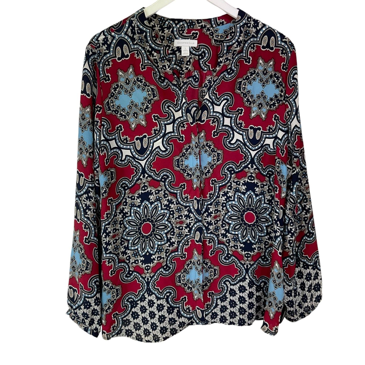 Blouse Long Sleeve By Charter Club In Multi-colored, Size: L