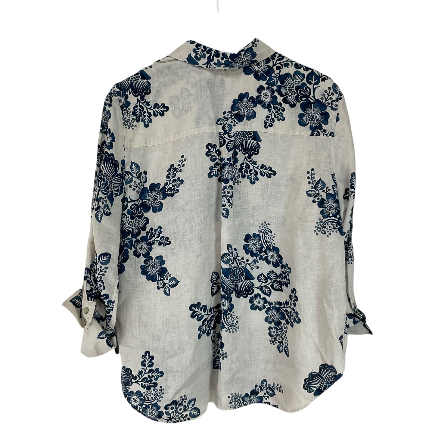 Top 3/4 Sleeve By Chicos In Blue & White, Size: 2