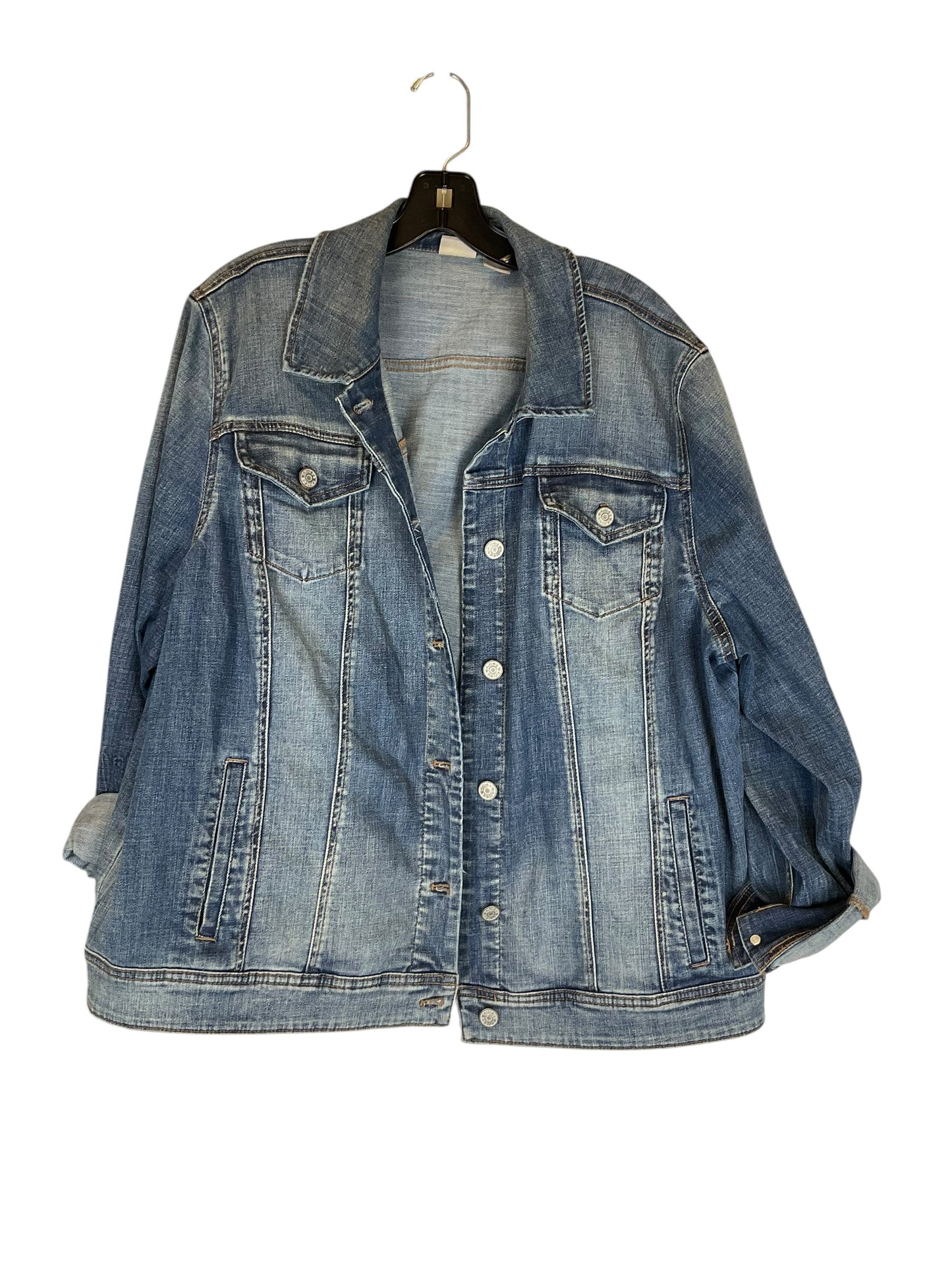 Jacket Denim By Chicos In Blue Denim, Size: Xl