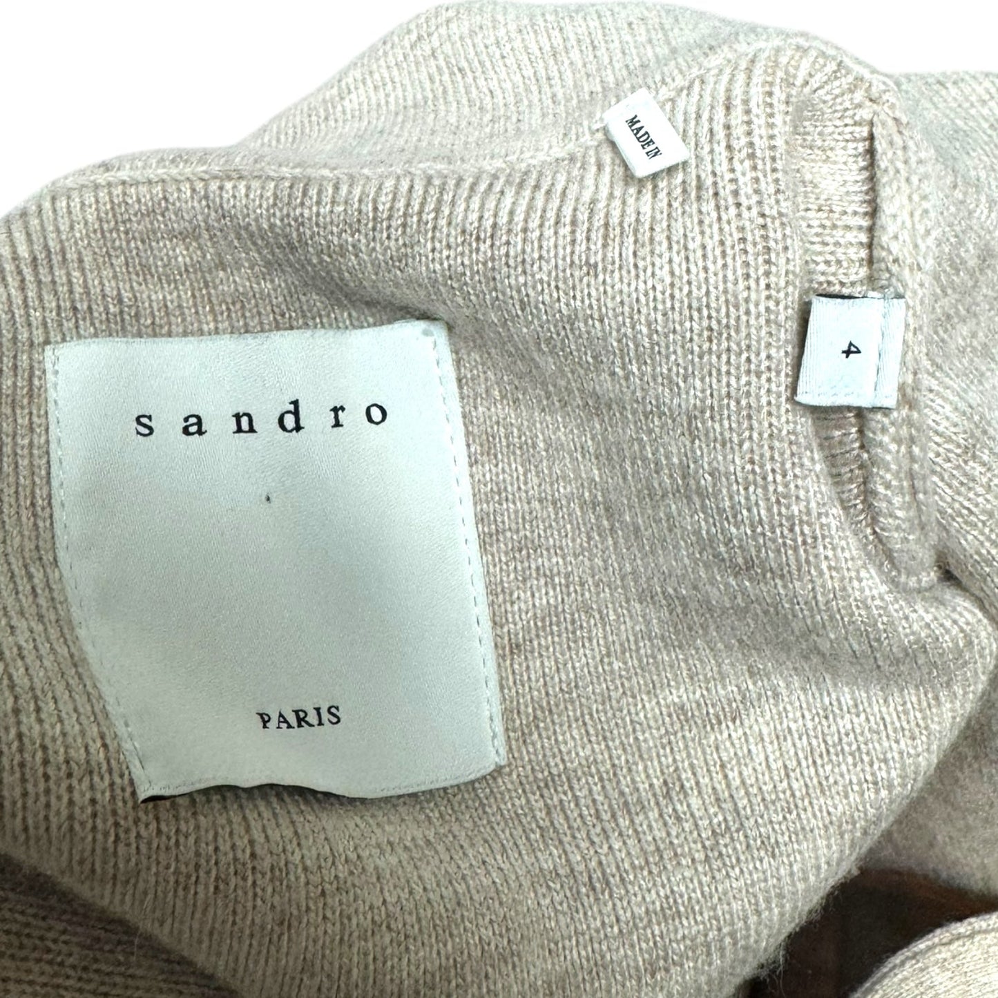 Knit Belted Sweater Cardigan Designer By Sandro In Tan, Size: L