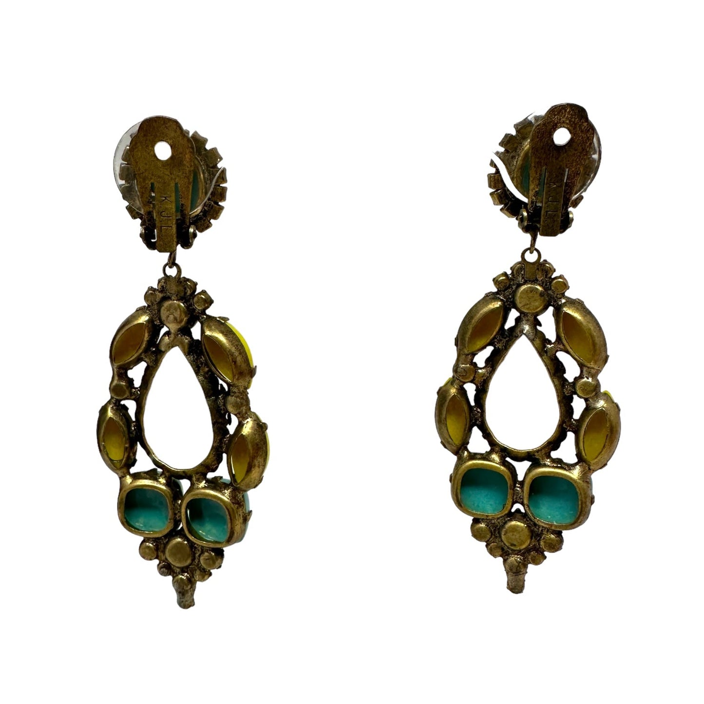 Crystal Turquoise Cabochon Pear Drop Clip-On Earrings Luxury Designer By Kenneth Jay Lane