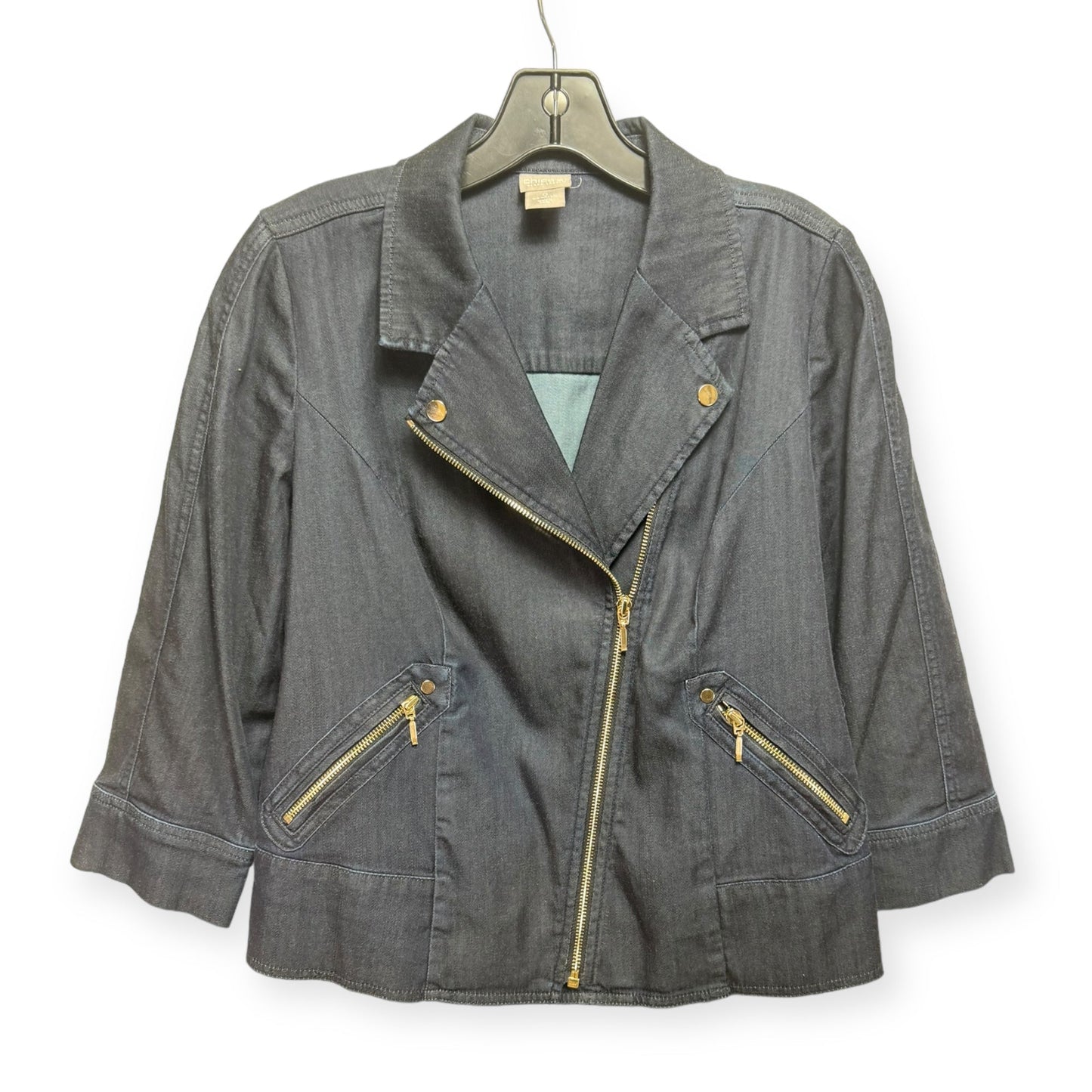 Jacket Moto By Chicos In Blue Denim, Size: M