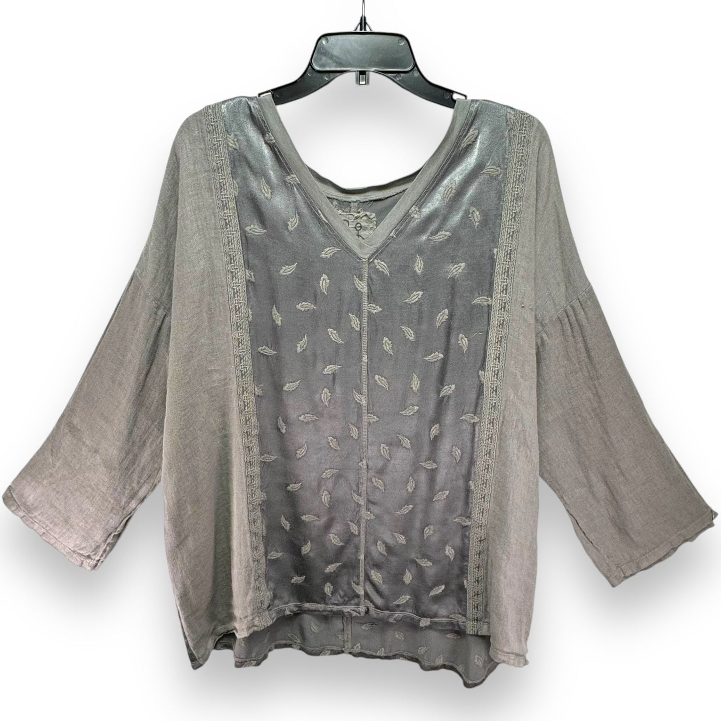 Embroidered V-Neck Tunic Designer By Johnny Was In Grey, Size: L