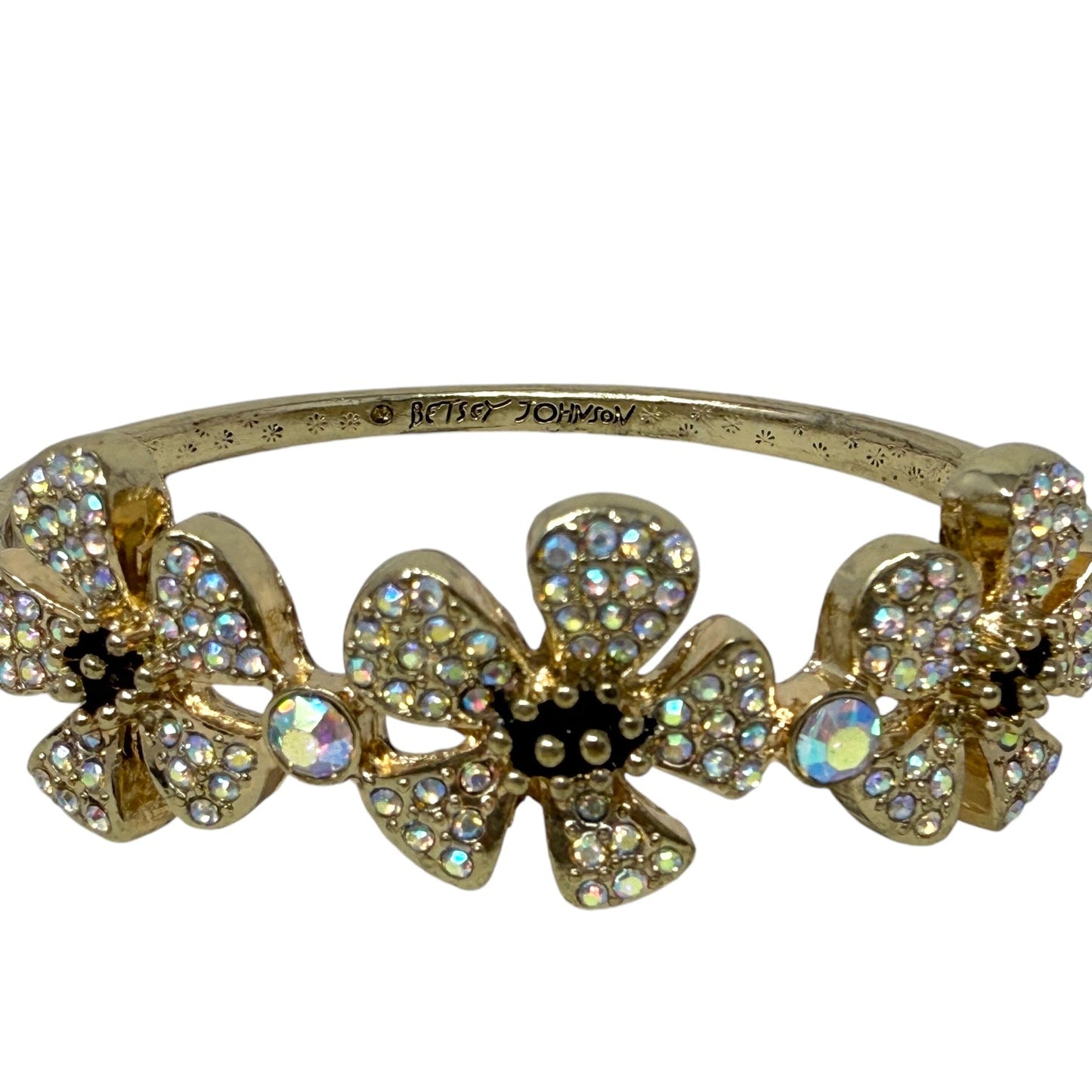 Crystal Flower Hinged Bangle Bracelet By Betsey Johnson