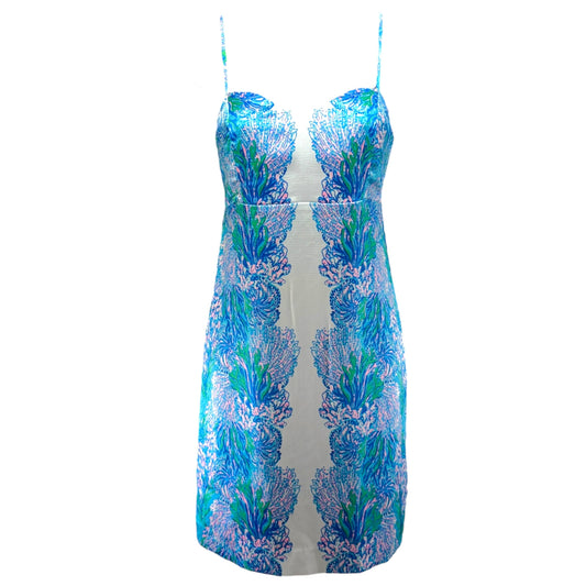 Gillian Satin Slip Dress Designer By Lilly Pulitzer In Las Olas Aqua Strong Current Sea, Size: 0