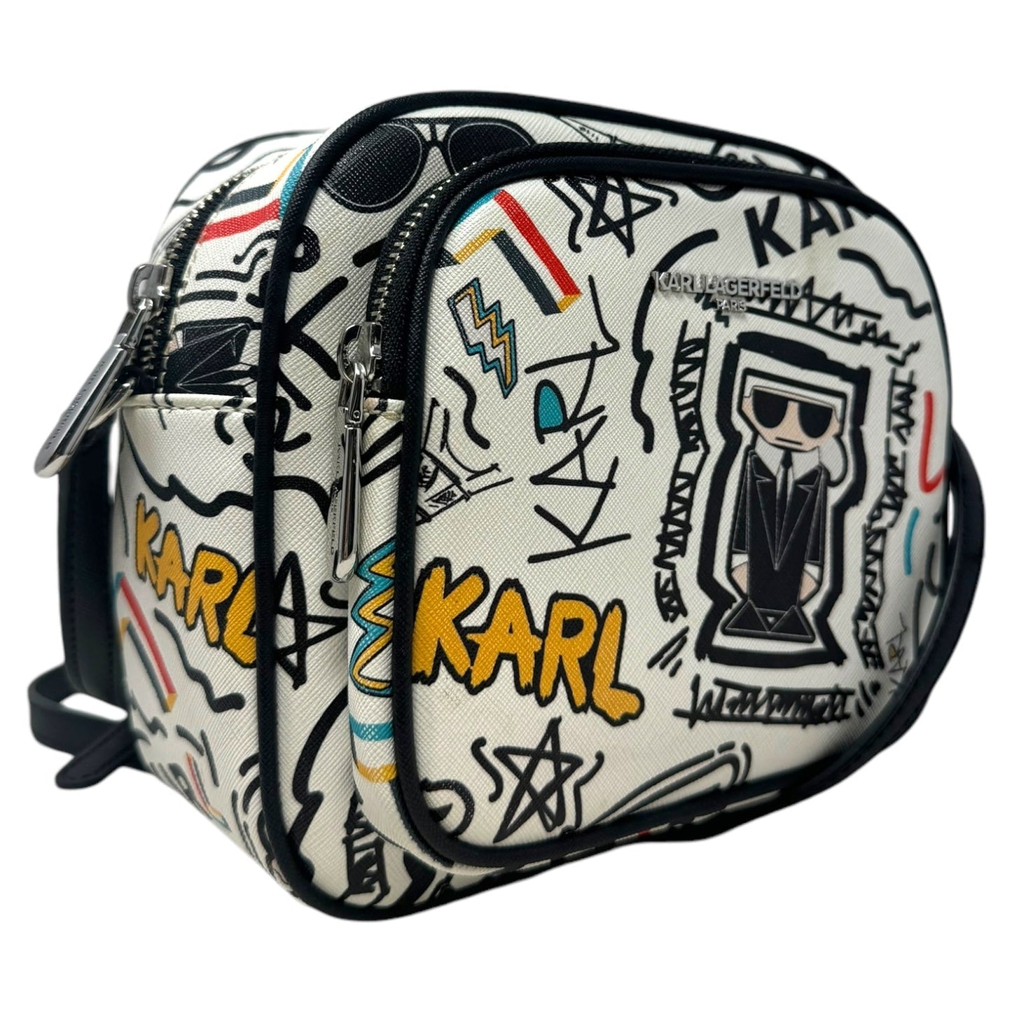 Paris Graffiti Crossbody Designer By Karl Lagerfeld, Size: Small