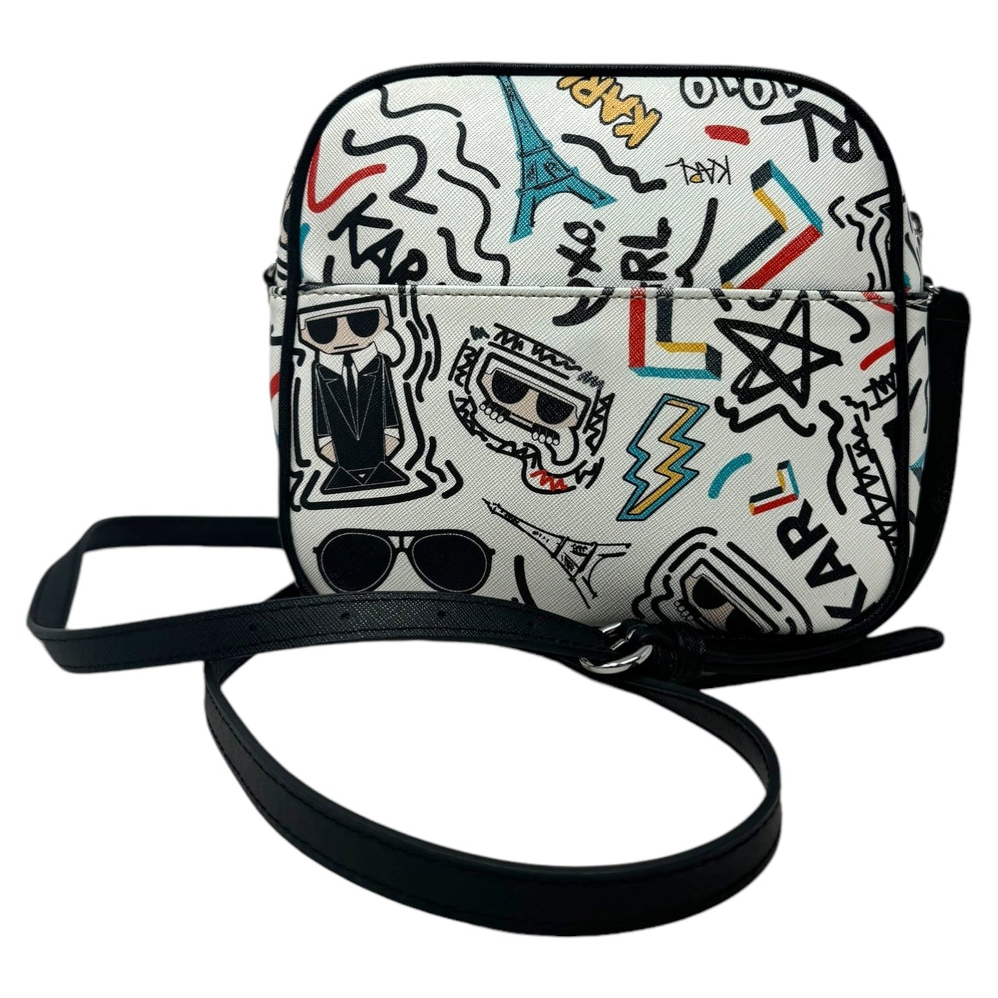 Paris Graffiti Crossbody Designer By Karl Lagerfeld, Size: Small