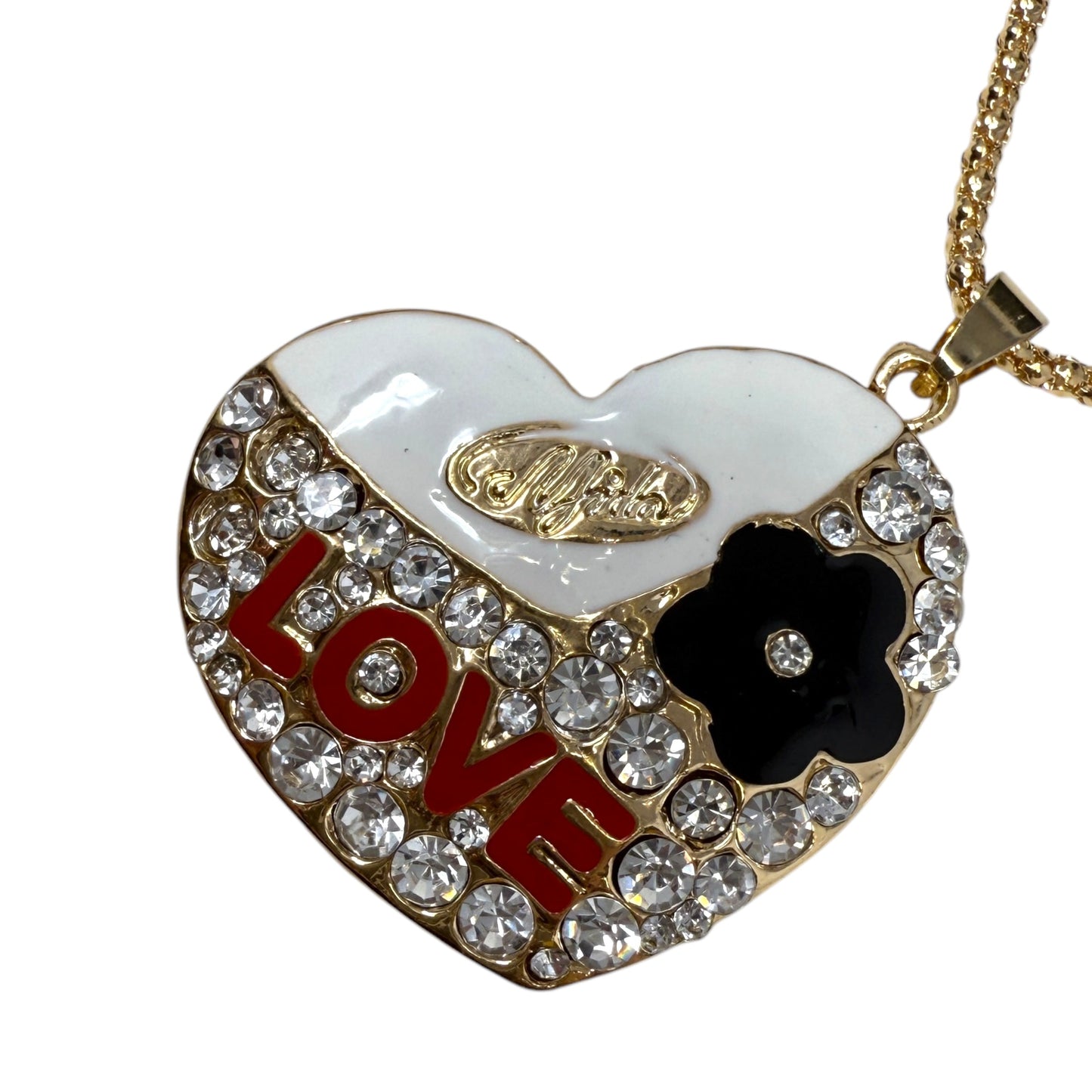 Inlaid Crystals & Enamel Heart Love Pendant Necklace By Betsey Johnson