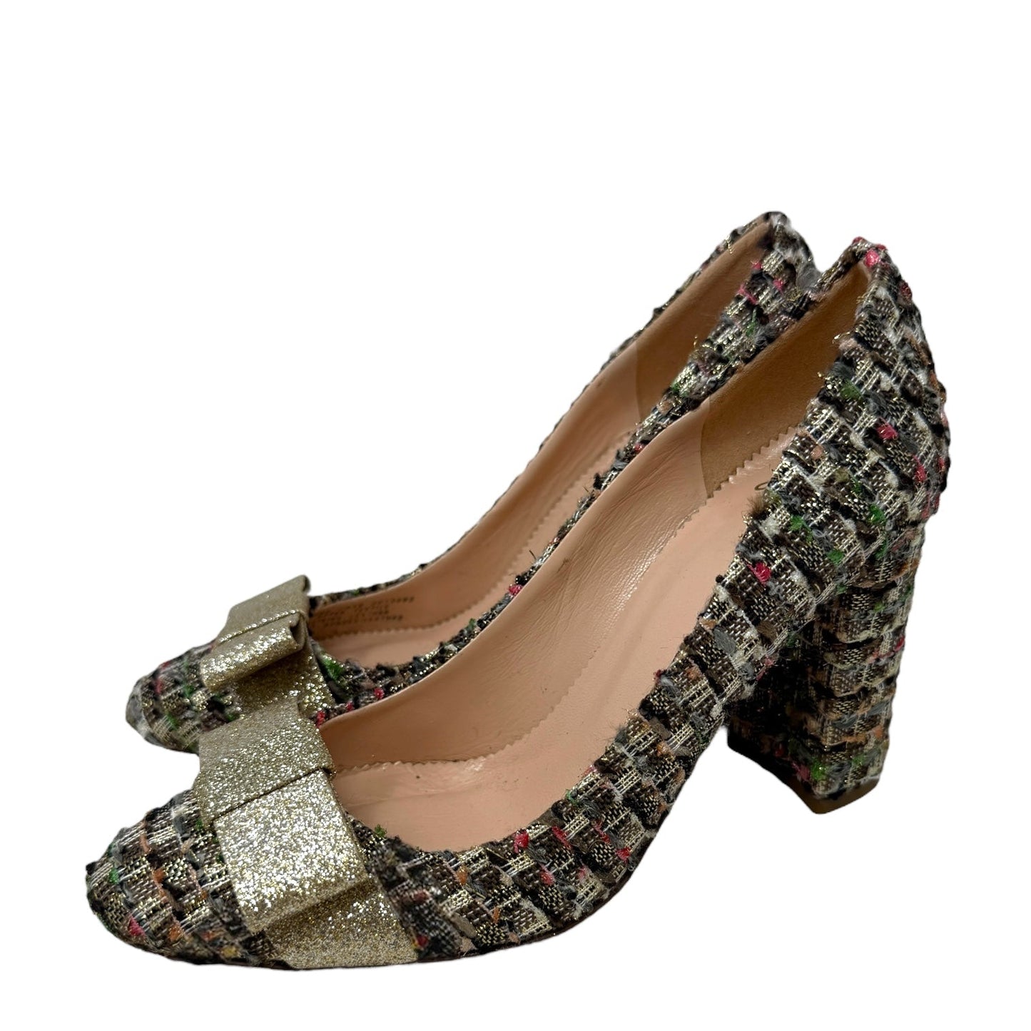 Tweed Pumps With Gold Bow By J. Crew In Gold, Size: 6