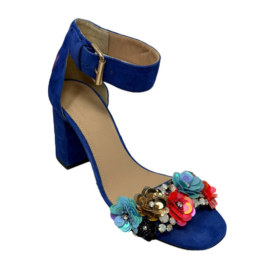 Sequin Flower Embellished Ankle Strap Sandals By J. Crew Collection In Blue Suede, Size: 5.5