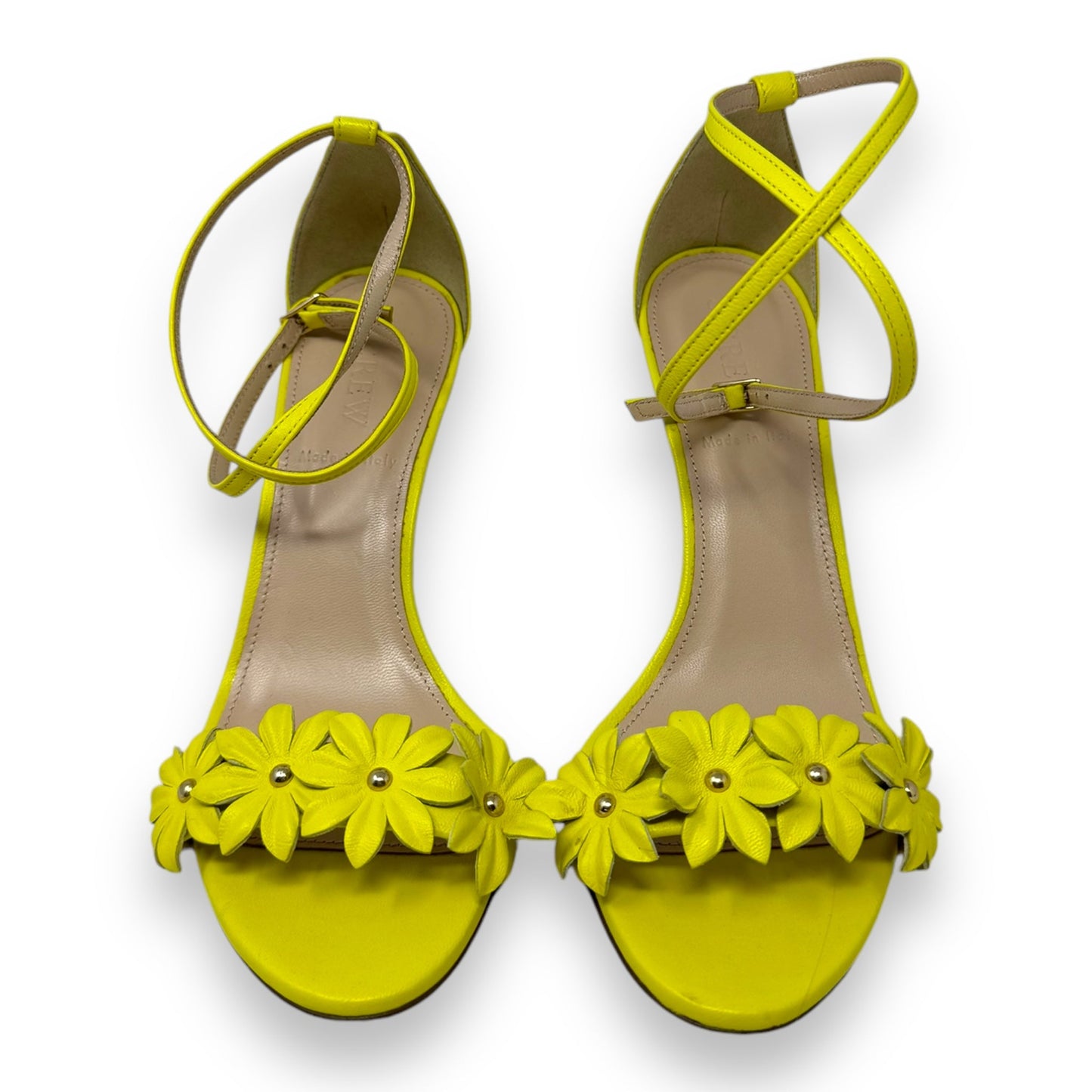 Leather Flower Shoes Heels Stiletto By J. Crew In Yellow, Size: 7