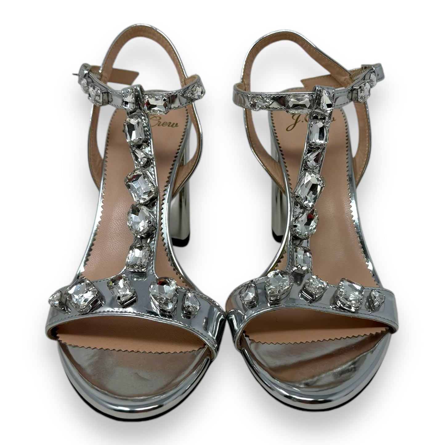 Metallic Jeweled Shoes Heels Block By J. Crew In Silver, Size: 6