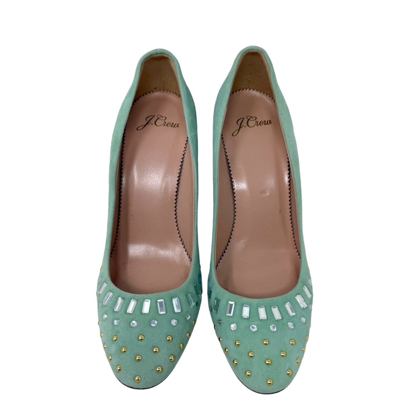 Suede Bell Pump with Jewels By J. Crew In Warm Aqua, Size: 6